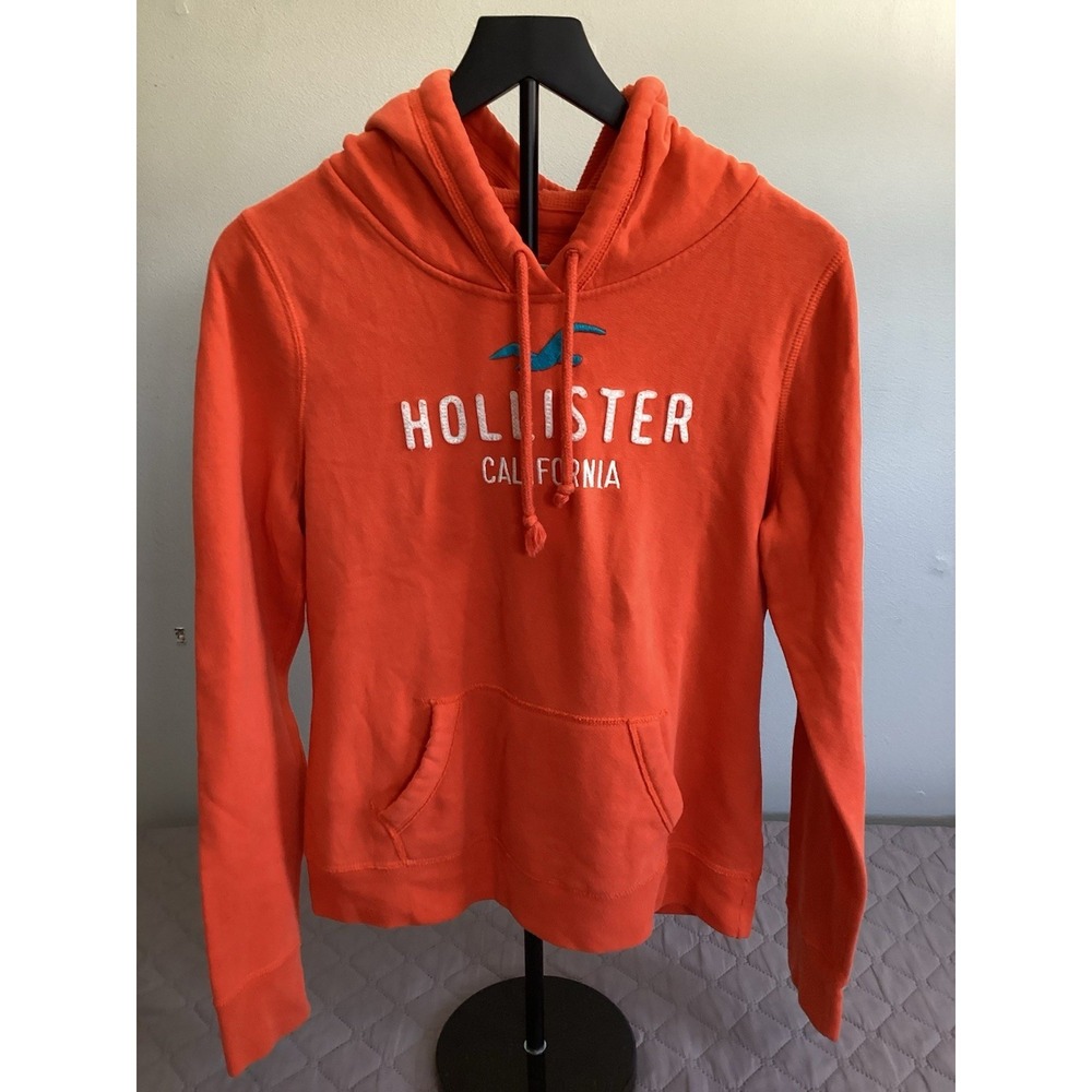 Womans Orange Hollister California Hoodie Graphic Logo Size‎ Large